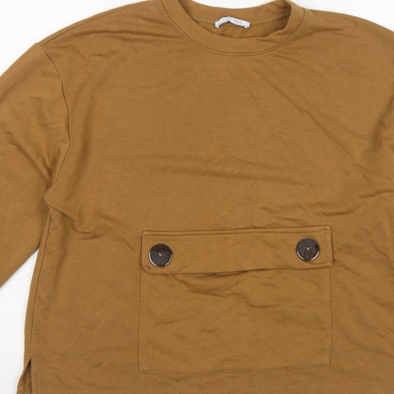 Zara Trafaluc Women's Brown M Pullover Sweatshirt Button Pocket