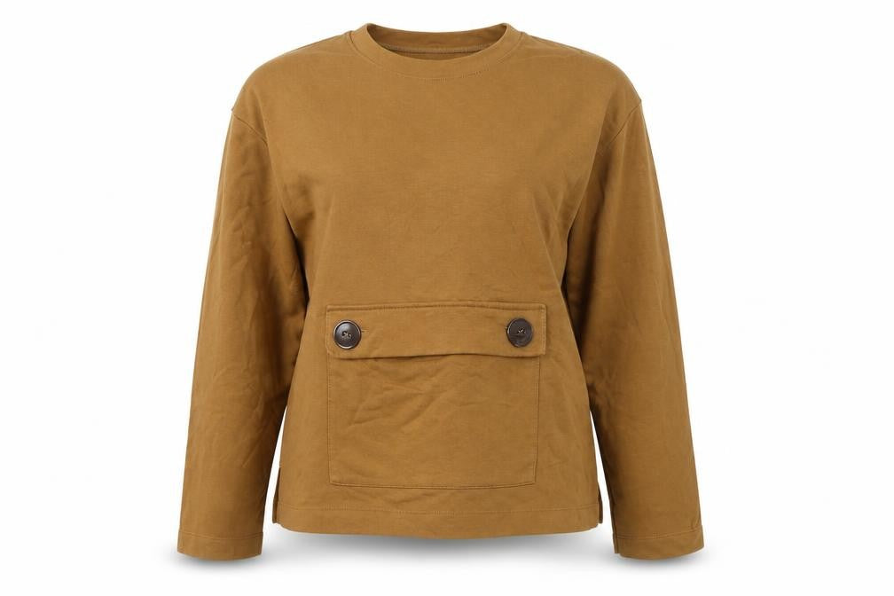 Zara Trafaluc Women's Brown M Pullover Sweatshirt Button Pocket