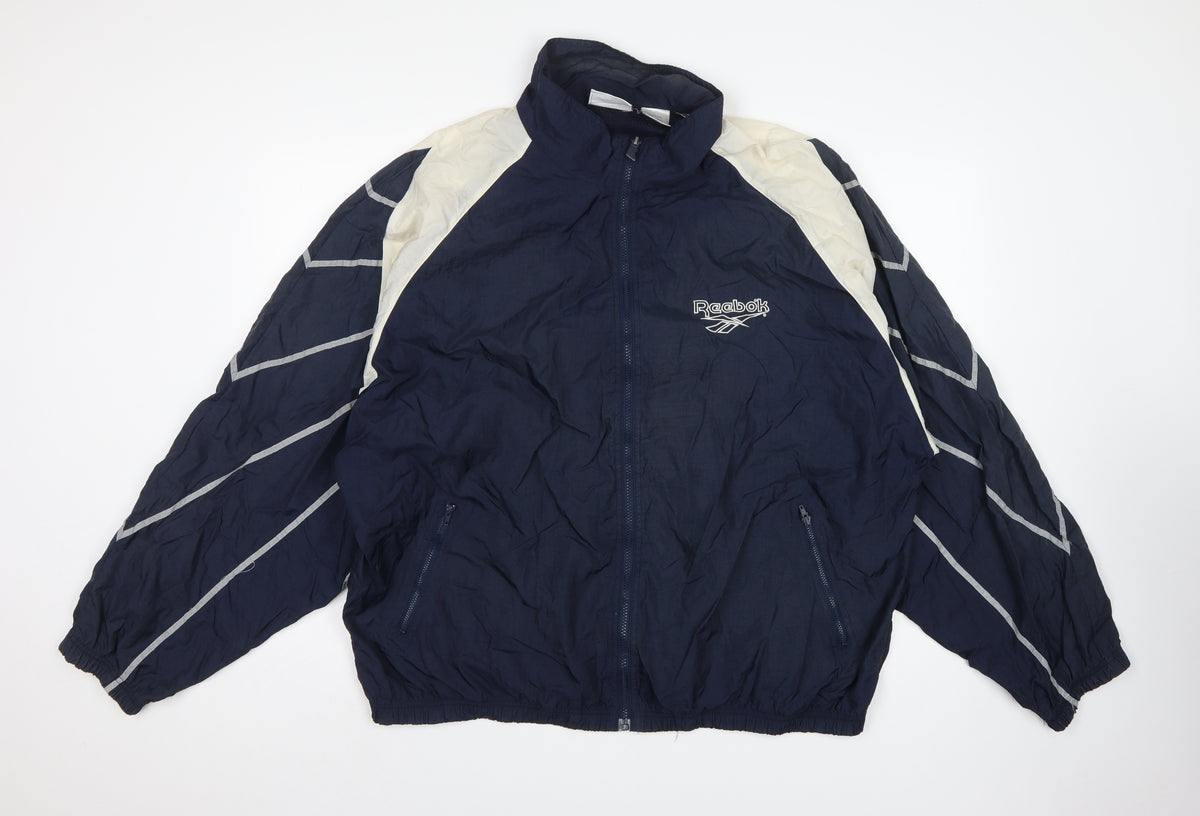 Reebok Men’s Navy XL 90s Windbreaker Jacket Full Zip Logo