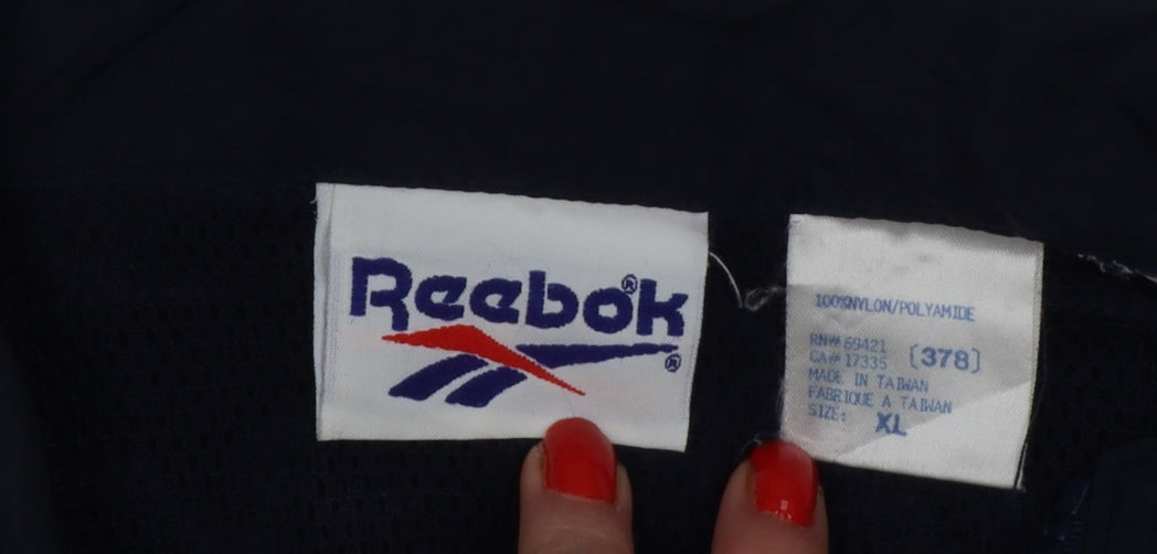 Reebok Men’s Navy XL 90s Windbreaker Jacket Full Zip Logo