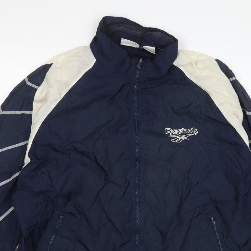 Reebok Men’s Navy XL 90s Windbreaker Jacket Full Zip Logo