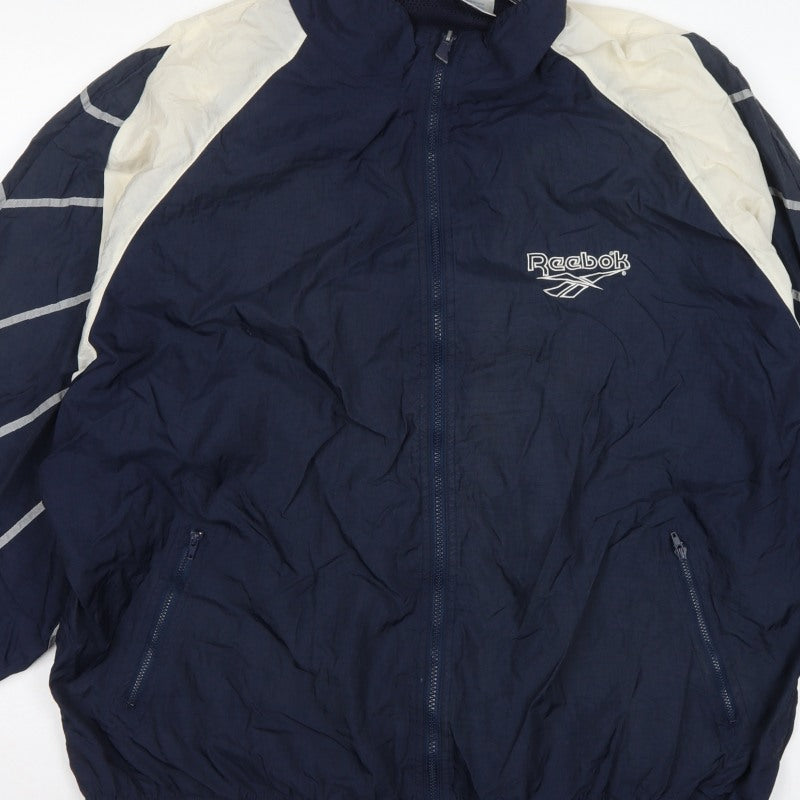 Reebok Men’s Navy XL 90s Windbreaker Jacket Full Zip Logo