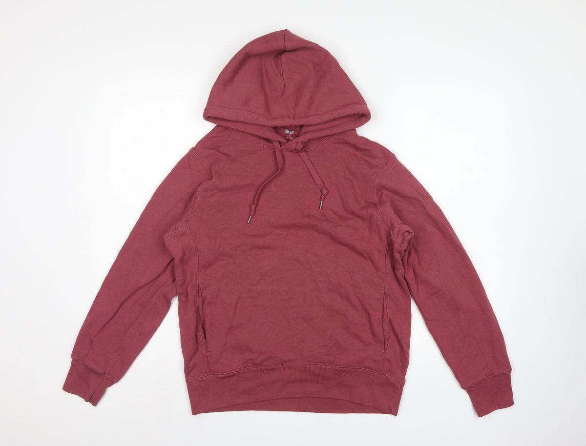 Uniqlo Women's Red S Pullover Hoodie Drawstring Pockets Cotton