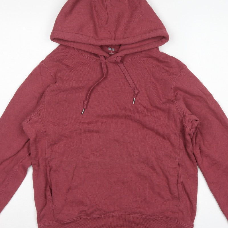 Uniqlo Women's Red S Pullover Hoodie Drawstring Pockets Cotton