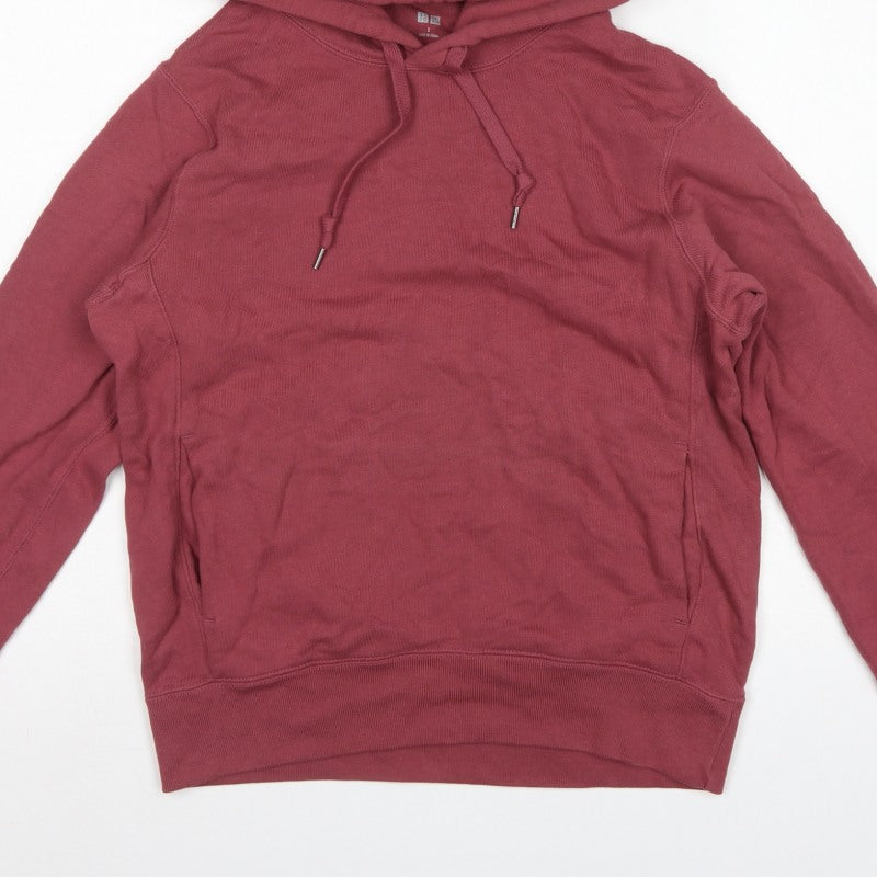 Uniqlo Women's Red S Pullover Hoodie Drawstring Pockets Cotton