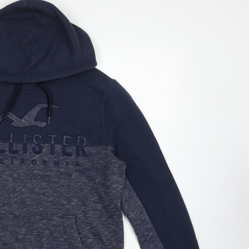 Hollister Men’s Blue Grey M Pullover Hoodie Embroidered Logo Pockets