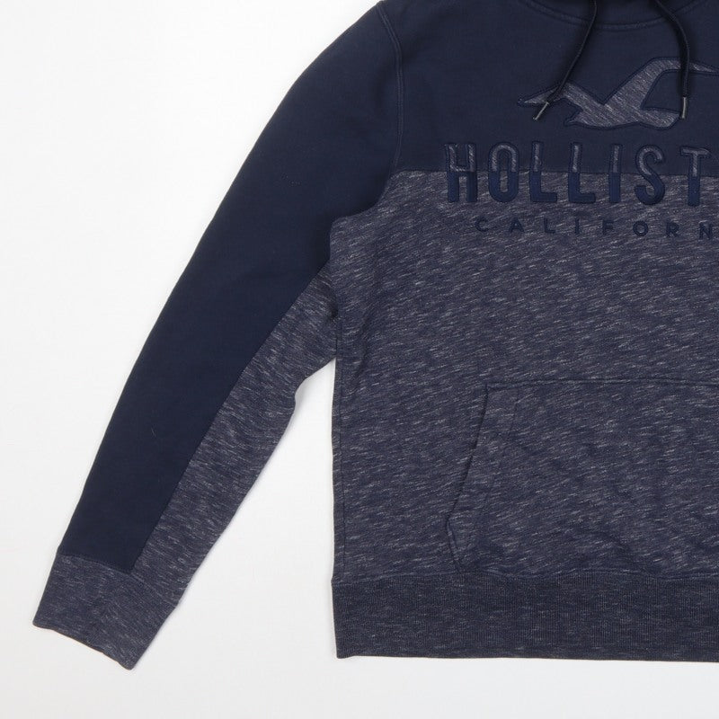 Hollister Men’s Blue Grey M Pullover Hoodie Embroidered Logo Pockets