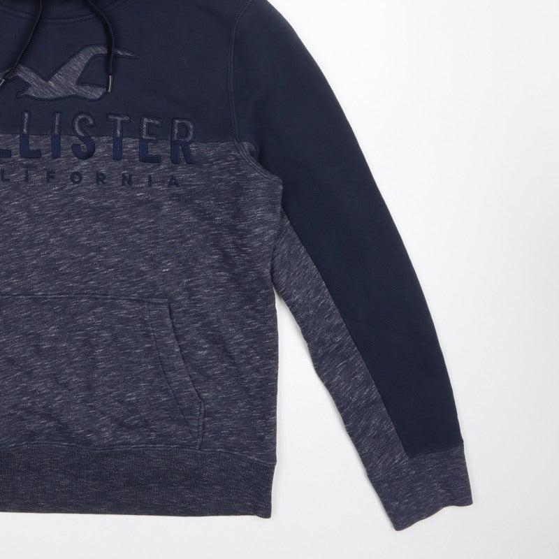 Hollister Men’s Blue Grey M Pullover Hoodie Embroidered Logo Pockets