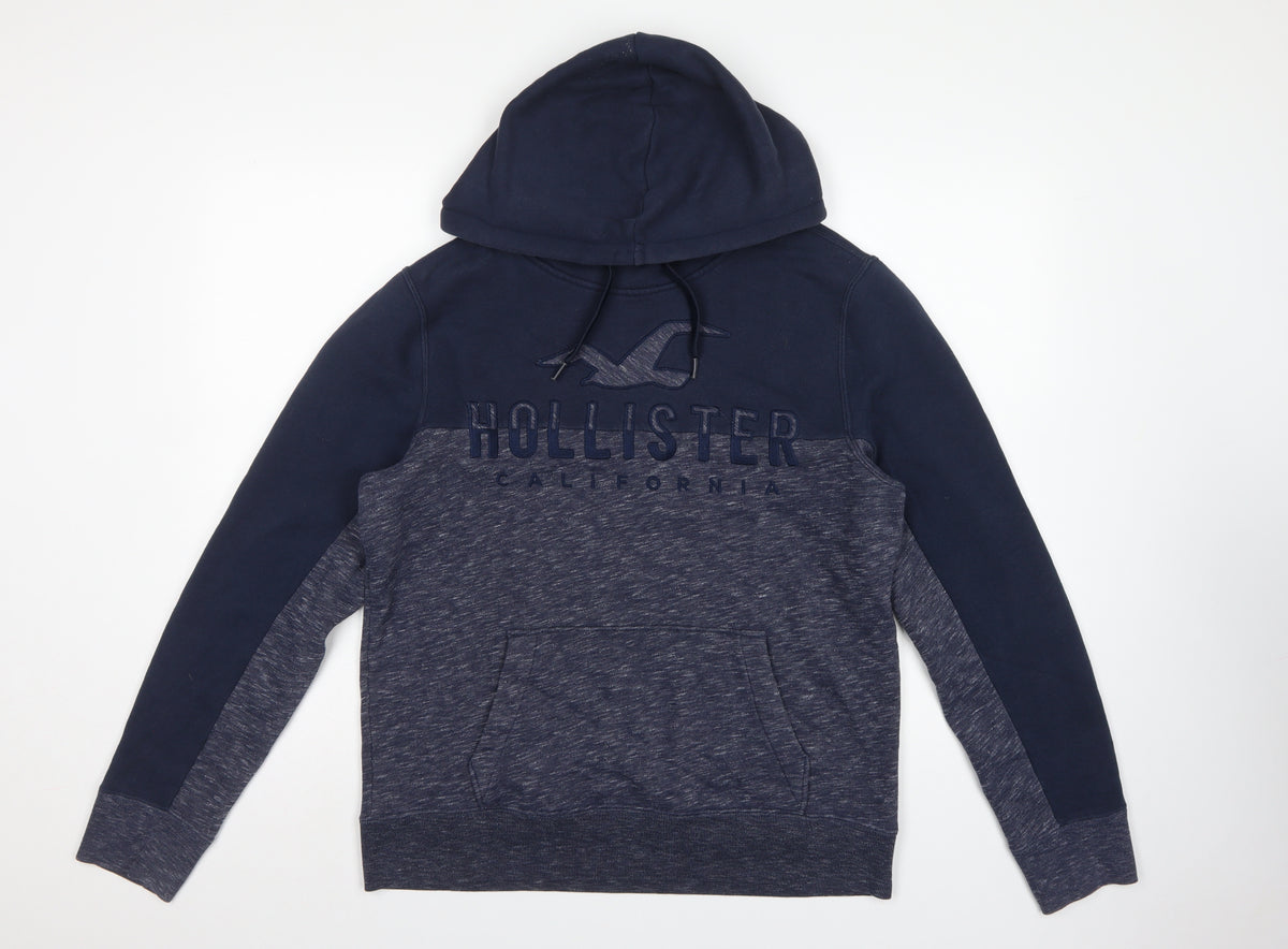 Hollister Men’s Blue Grey M Pullover Hoodie Embroidered Logo Pockets