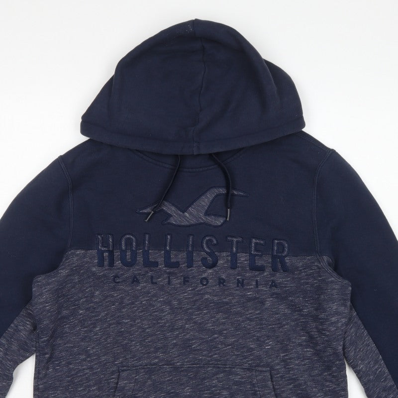 Hollister Men’s Blue Grey M Pullover Hoodie Embroidered Logo Pockets