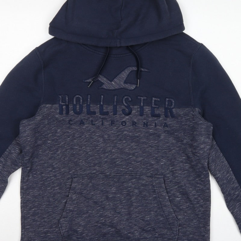 Hollister Men’s Blue Grey M Pullover Hoodie Embroidered Logo Pockets