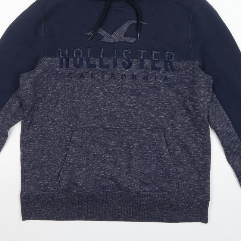 Hollister Men’s Blue Grey M Pullover Hoodie Embroidered Logo Pockets