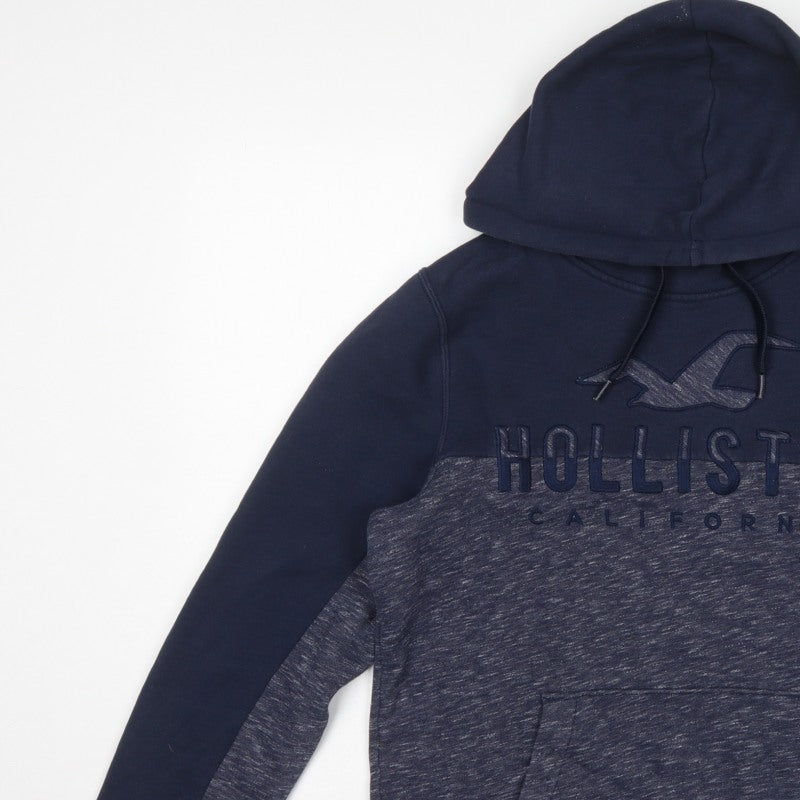 Hollister Men’s Blue Grey M Pullover Hoodie Embroidered Logo Pockets