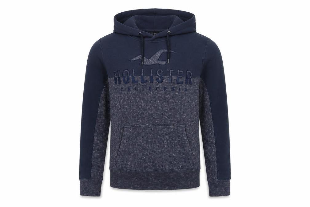 Hollister Men’s Blue Grey M Pullover Hoodie Embroidered Logo Pockets