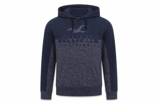 Hollister Men’s Blue Grey M Pullover Hoodie Embroidered Logo Pockets