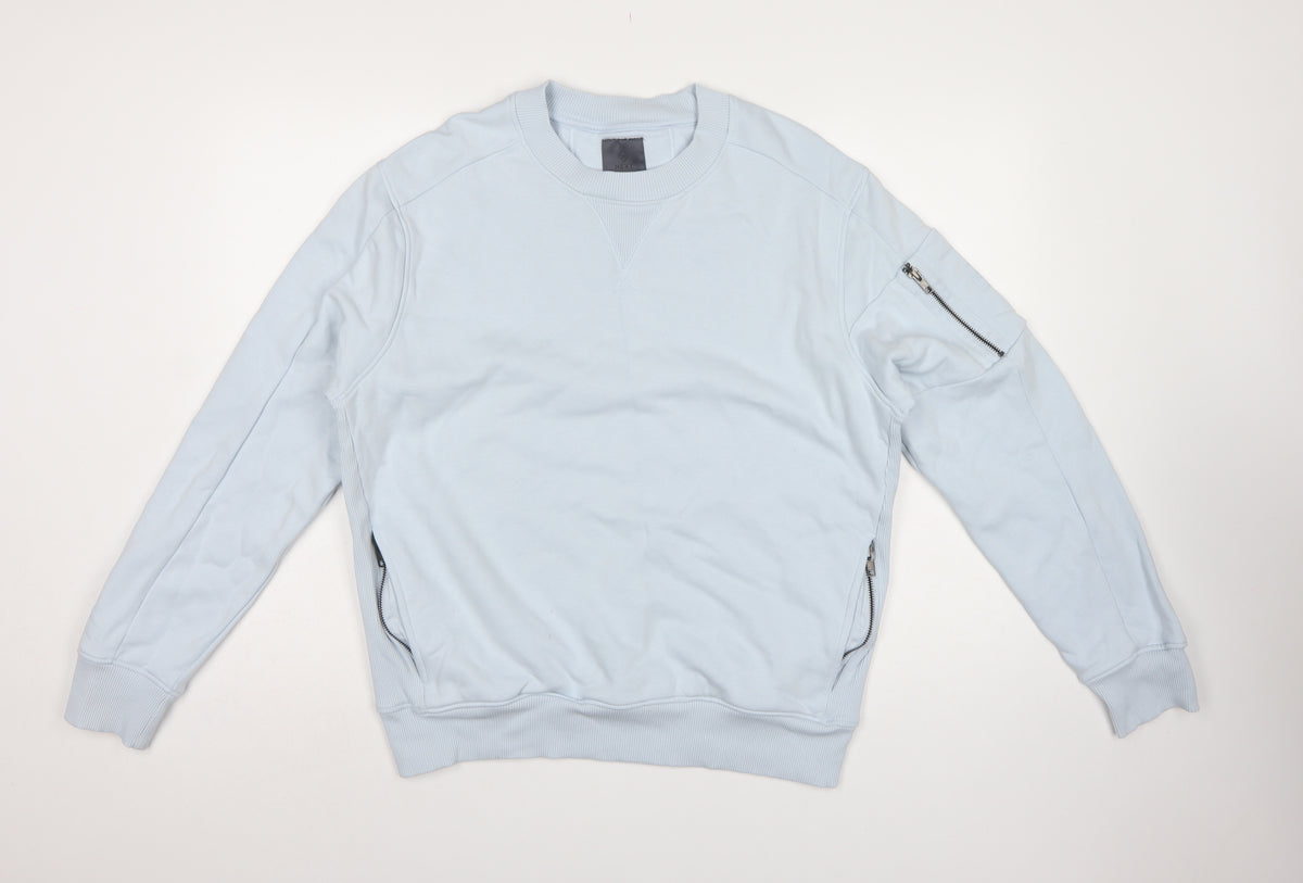 Next Men's Blue M Pullover Crew Neck Sweatshirt Zip Pockets