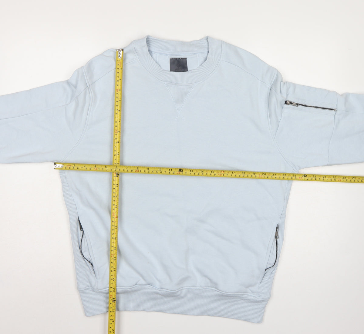 Next Men's Blue M Pullover Crew Neck Sweatshirt Zip Pockets