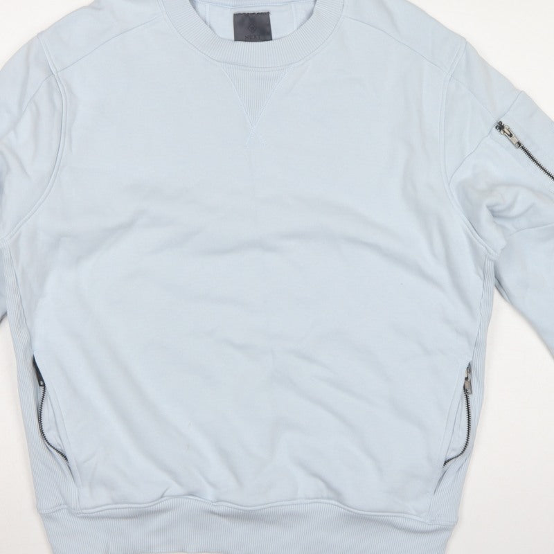 Next Men's Blue M Pullover Crew Neck Sweatshirt Zip Pockets