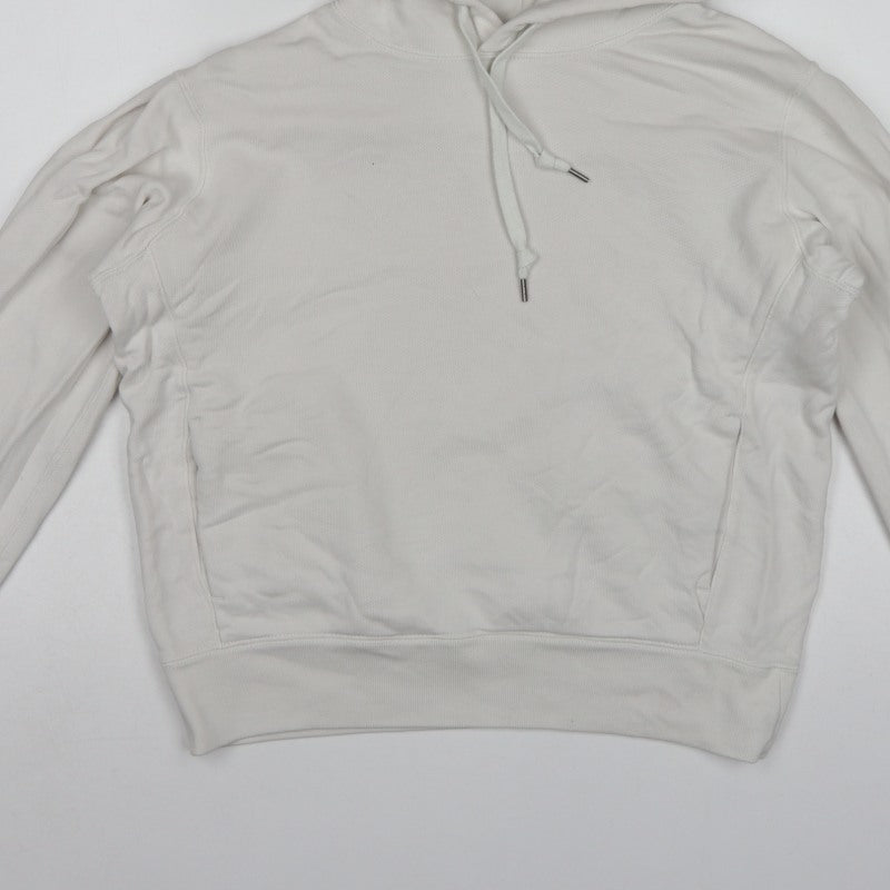 Uniqlo Women White S Pullover Hoodie Cotton Hooded Drawstring Pockets
