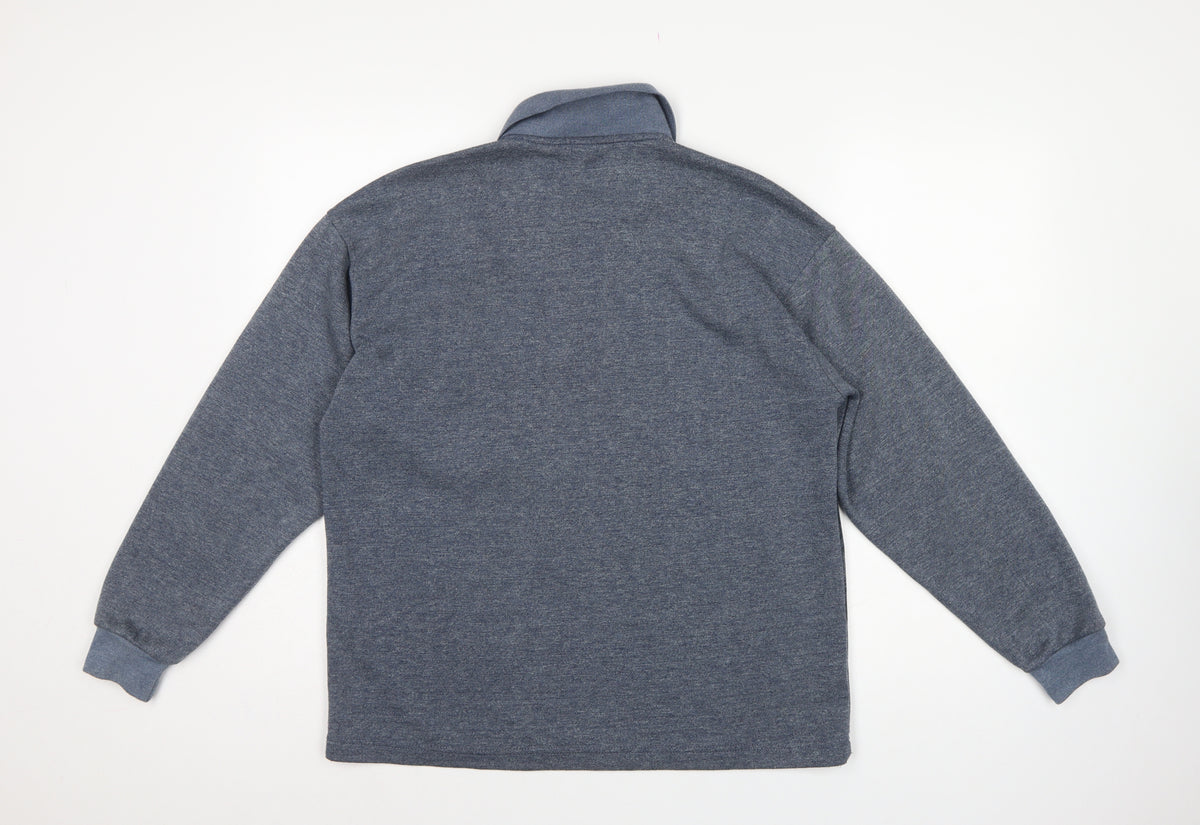Shijia Men's Blue M Plaid Collared Henley Sweatshirt Pocket