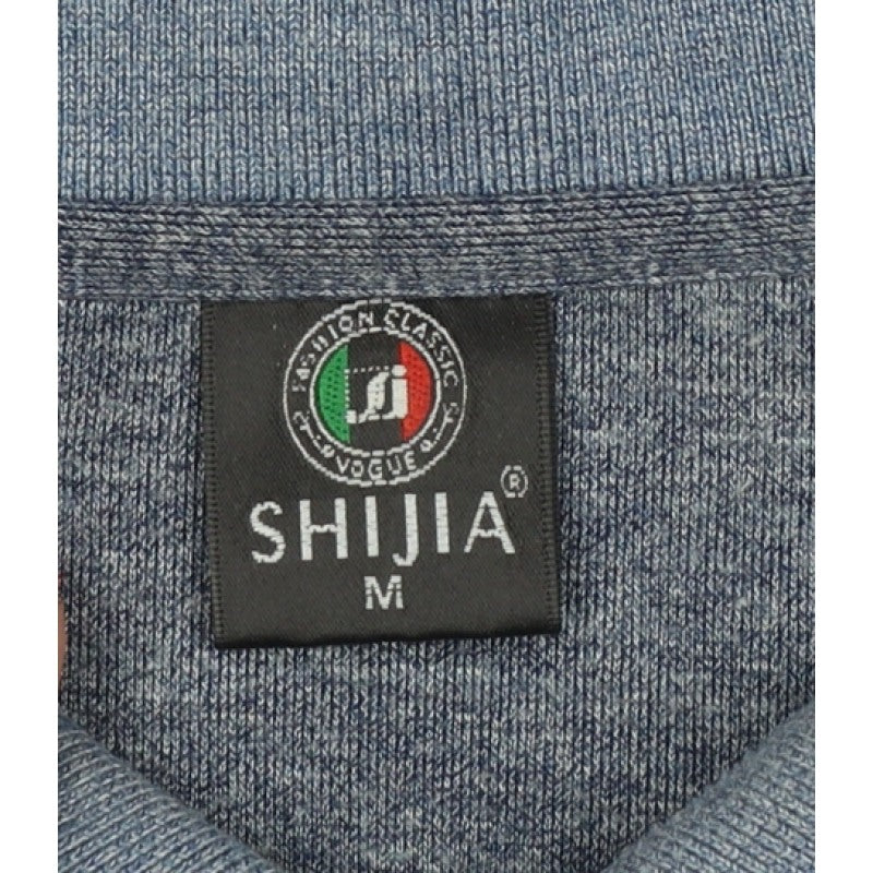 Shijia Men's Blue M Plaid Collared Henley Sweatshirt Pocket