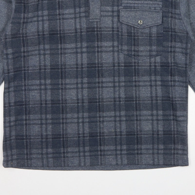 Shijia Men's Blue M Plaid Collared Henley Sweatshirt Pocket