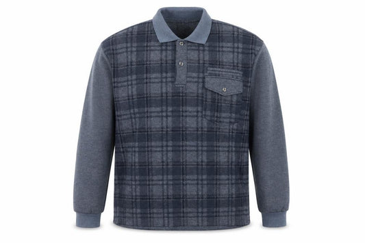 Shijia Men's Blue M Plaid Collared Henley Sweatshirt Pocket