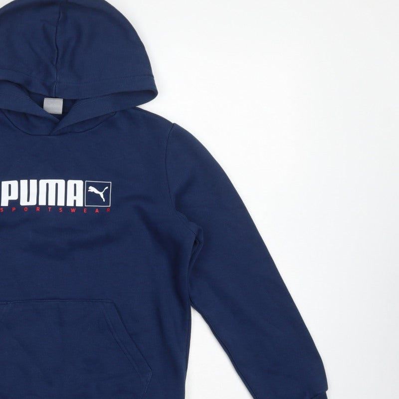 Puma Boys Blue 11-12 Years Pullover Hoodie Logo Pocket