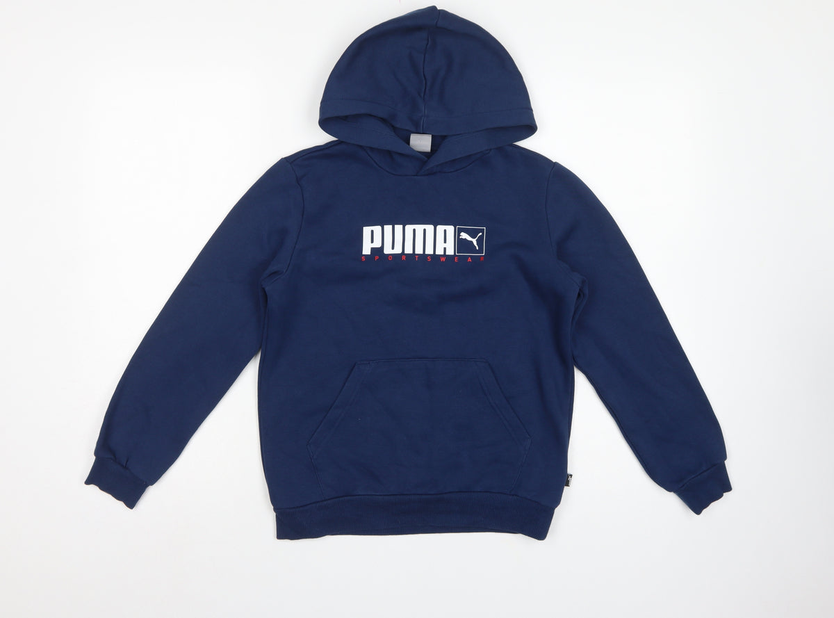 Puma Boys Blue 11-12 Years Pullover Hoodie Logo Pocket