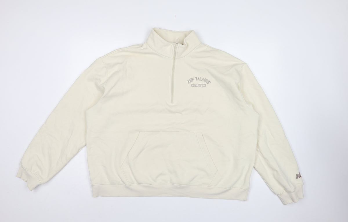 New Balance Women’s Ivory XL Quarter Zip Logo Sweatshirt Pullover