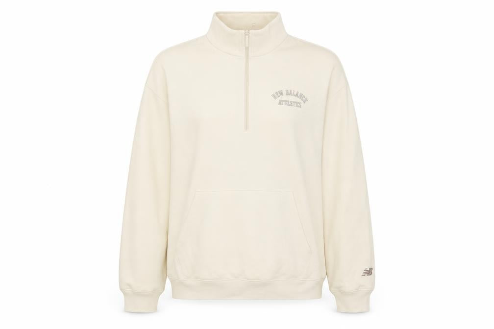 New Balance Women’s Ivory XL Quarter Zip Logo Sweatshirt Pullover