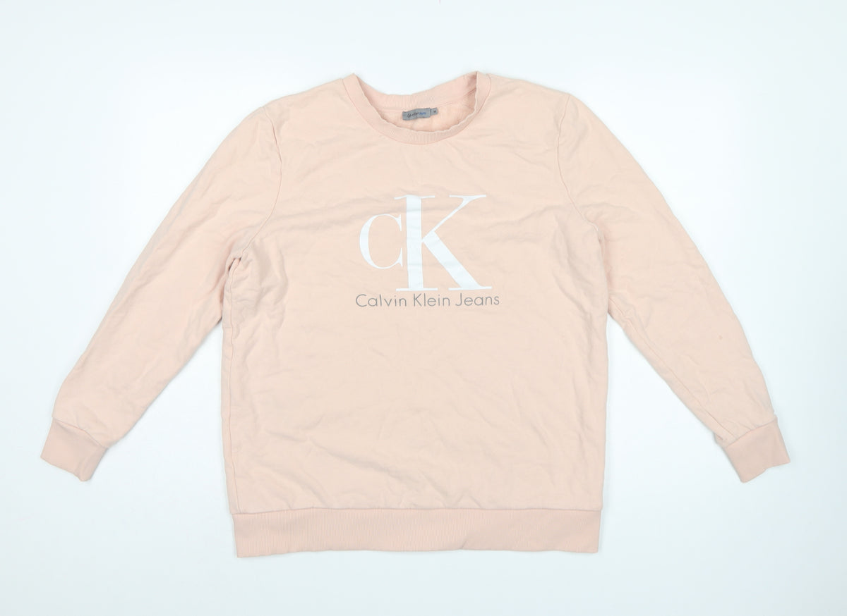 Calvin Klein Jeans Women's Pink M Logo Crew Neck Pullover Sweatshirt