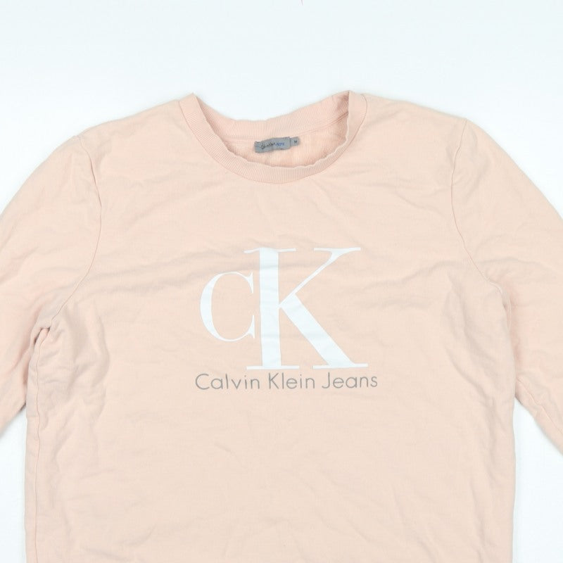 Calvin Klein Jeans Women's Pink M Logo Crew Neck Pullover Sweatshirt