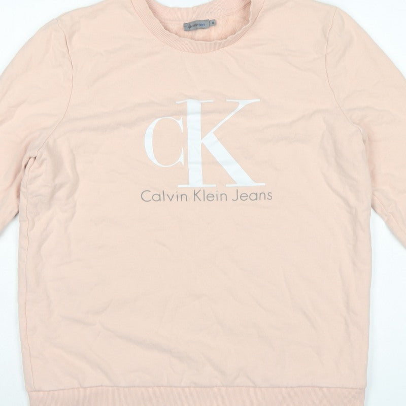 Calvin Klein Jeans Women's Pink M Logo Crew Neck Pullover Sweatshirt