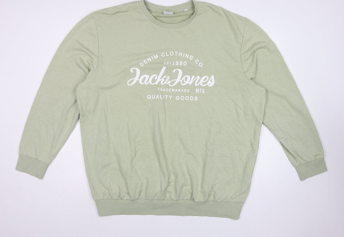 Jack & Jones Men’s Green 2XL Plus Fit Logo Graphic Crew Sweatshirt