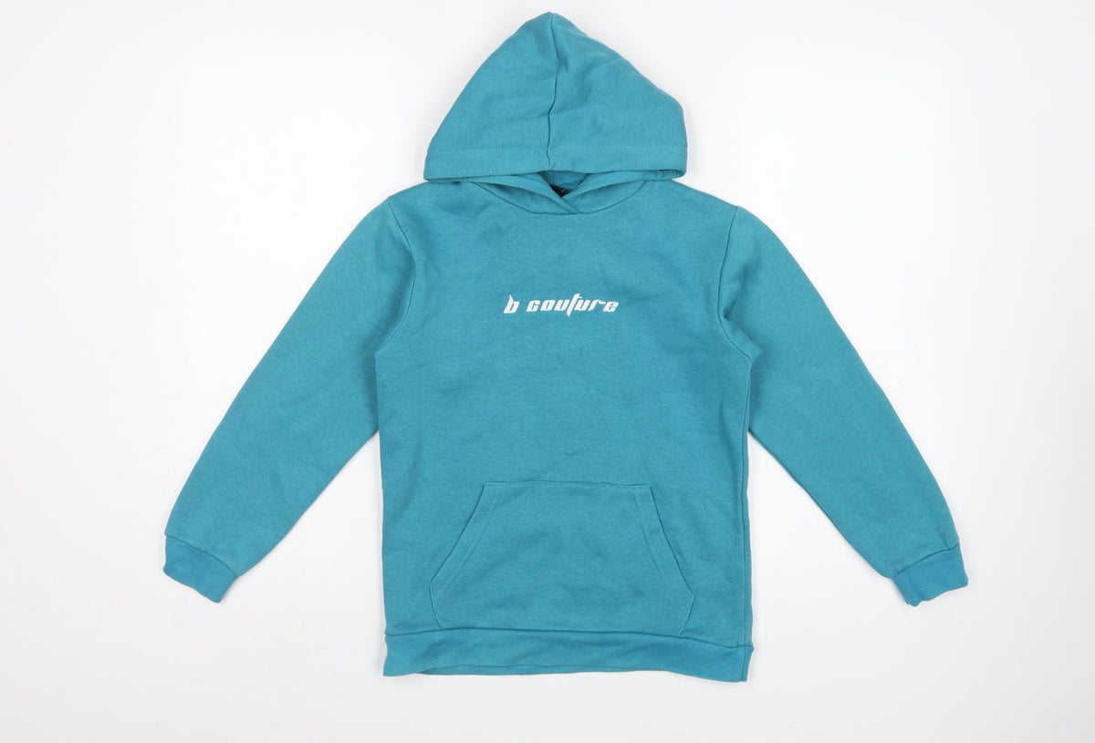 B Couture Boys Blue Pullover Hoodie 9-10 Years Logo Pocket Cotton Blend