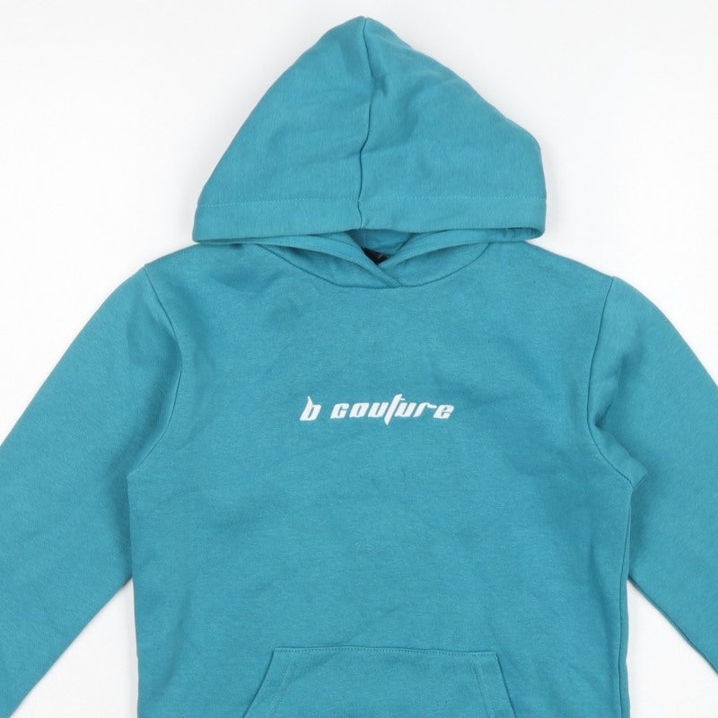 B Couture Boys Blue Pullover Hoodie 9-10 Years Logo Pocket Cotton Blend