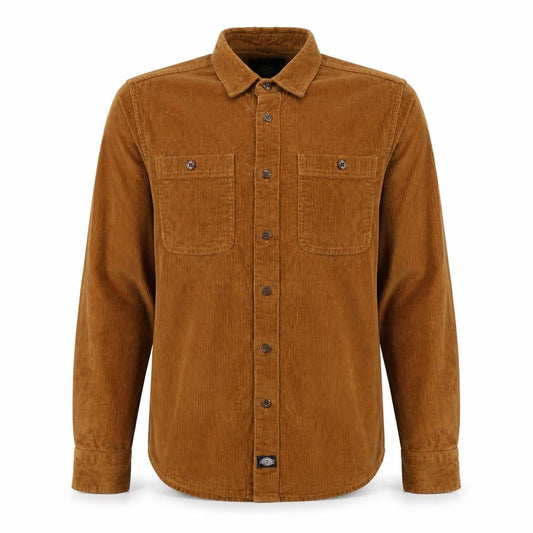 Dickies Men's Brown Small Corduroy Long Sleeve Button-Up Workwear Shirt