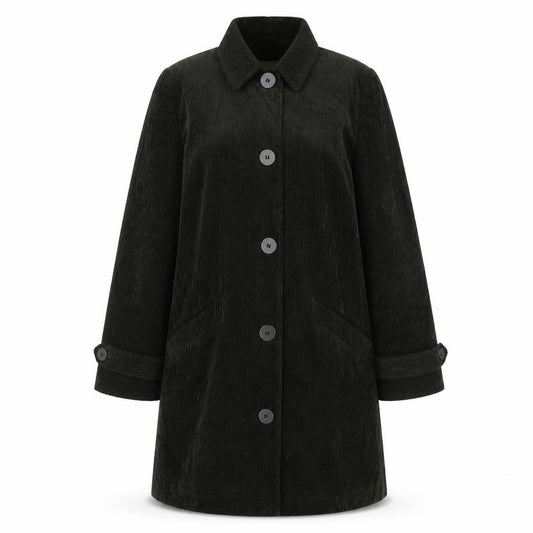 Marks and Spencer Women’s Black UK 14 Corduroy Mid Coat Button Pockets