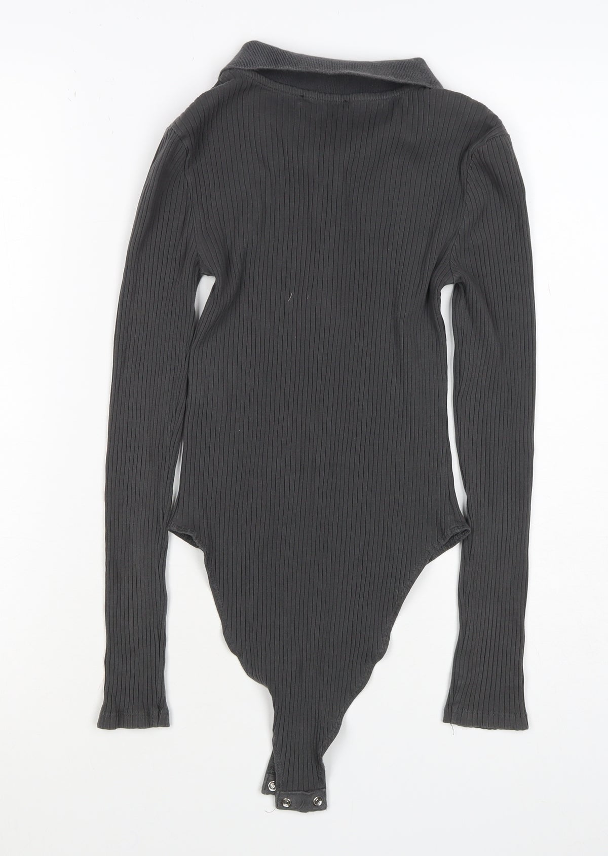 Zara Women’s Black M Ribbed Collared Long Sleeve Button Bodysuit