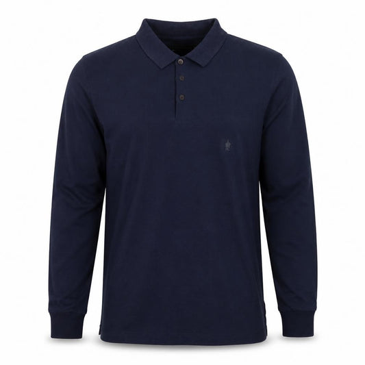 French Connection Mens Blue M Long Sleeve Cotton Stretch Polo Shirt