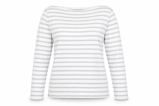 M&S Women’s Grey White Stripe Boat Neck Jersey Top Size 14