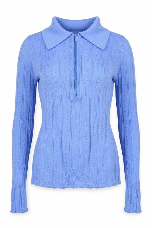 ASOS Design Women Blue Petite 8 Cotton Knit Cowl Neck Zip Top