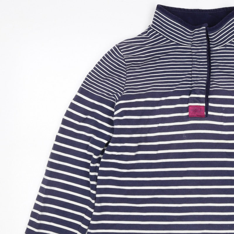 Joules Women Blue White Striped UK 16 1/4 Zip Pullover Sweatshirt