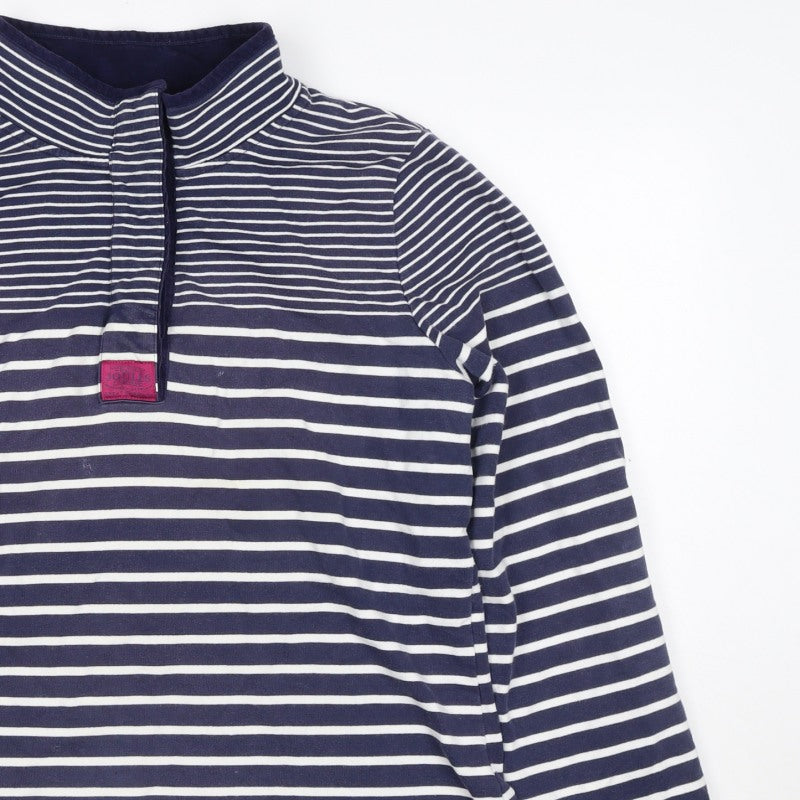 Joules Women Blue White Striped UK 16 1/4 Zip Pullover Sweatshirt