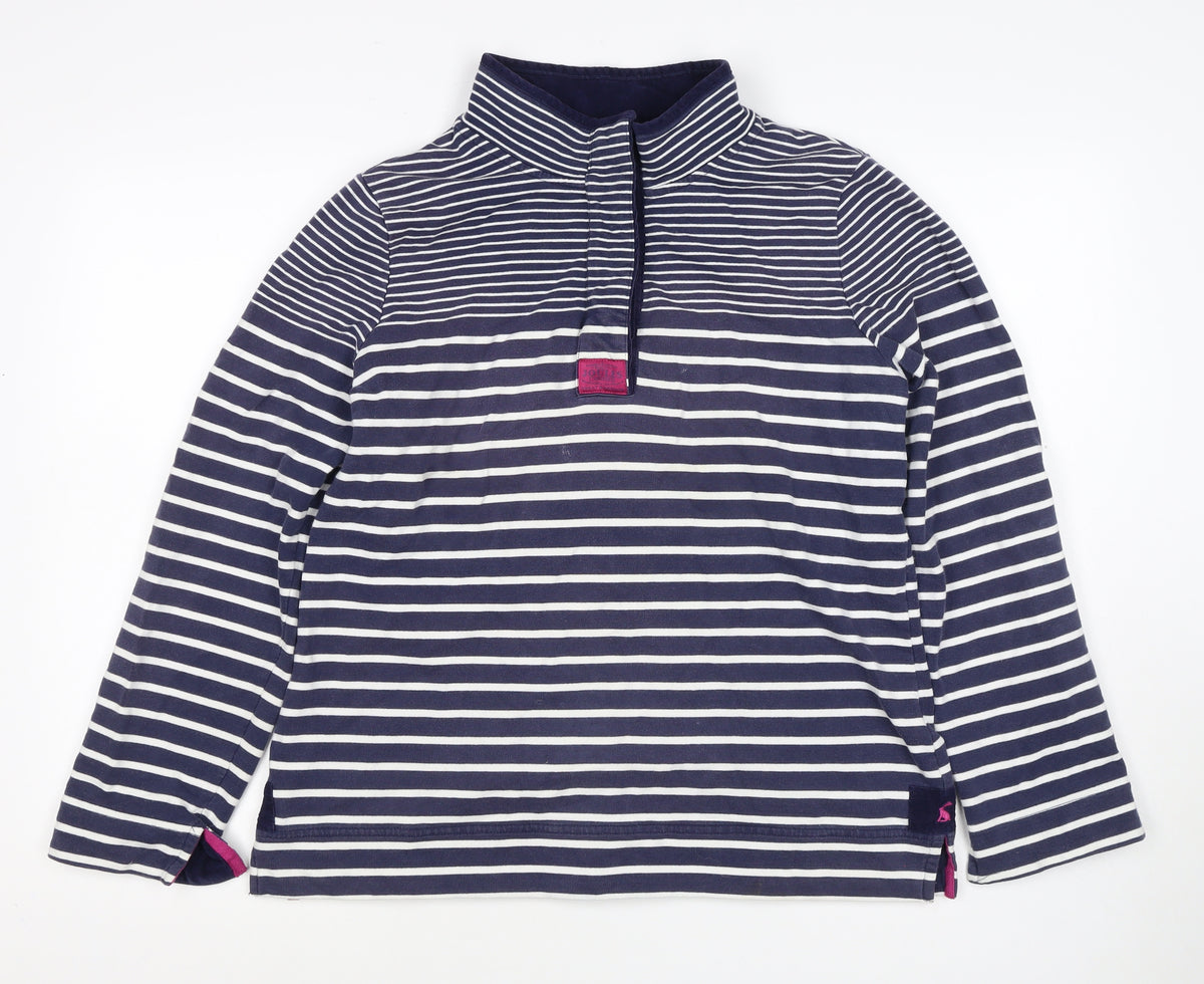 Joules Women Blue White Striped UK 16 1/4 Zip Pullover Sweatshirt