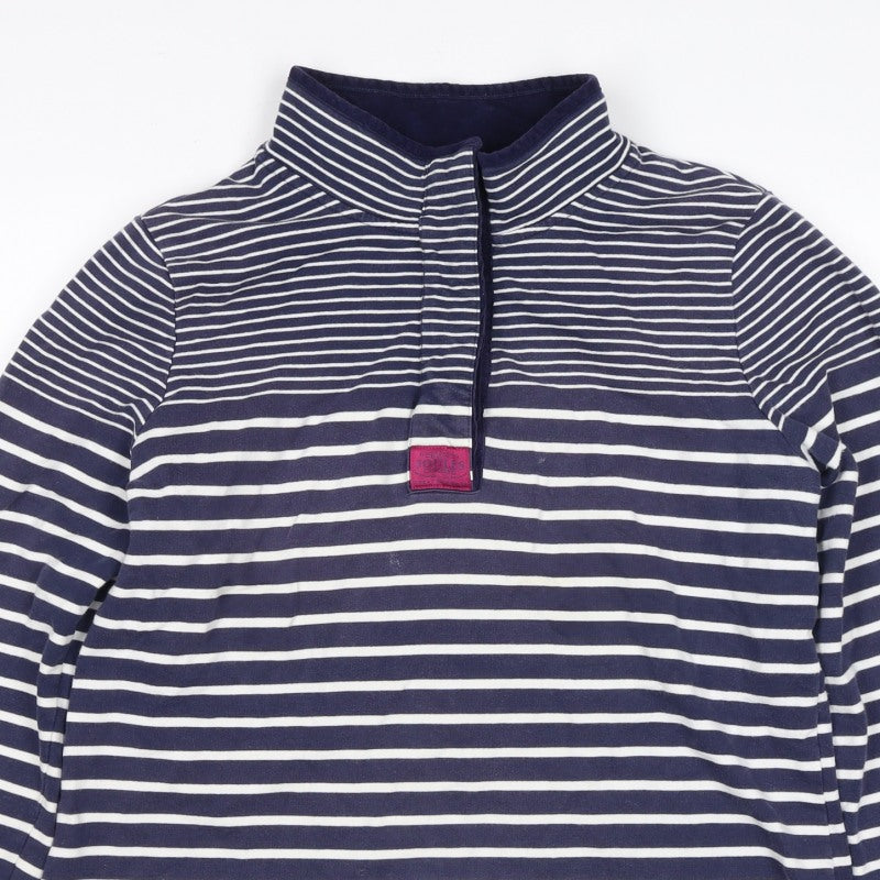 Joules Women Blue White Striped UK 16 1/4 Zip Pullover Sweatshirt