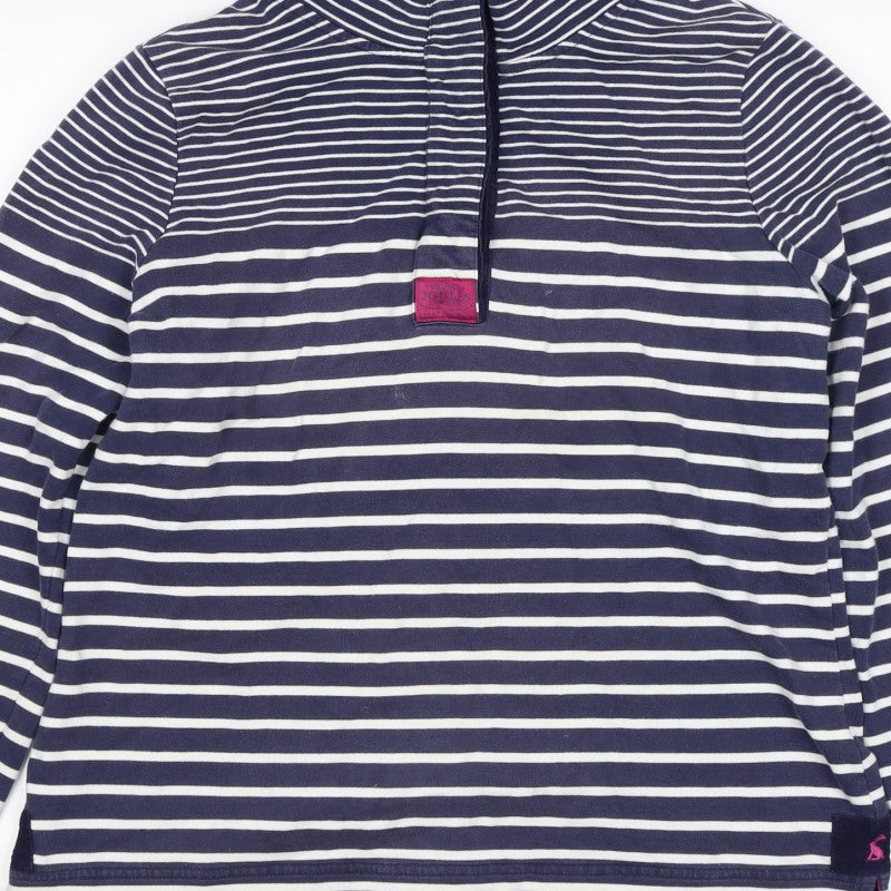 Joules Women Blue White Striped UK 16 1/4 Zip Pullover Sweatshirt