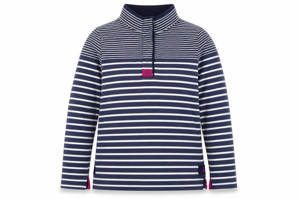 Joules Women Blue White Striped UK 16 1/4 Zip Pullover Sweatshirt