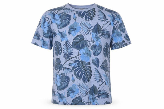 Next Men's Blue Tropical Floral Crew Neck T-Shirt Size L Regular Fit
